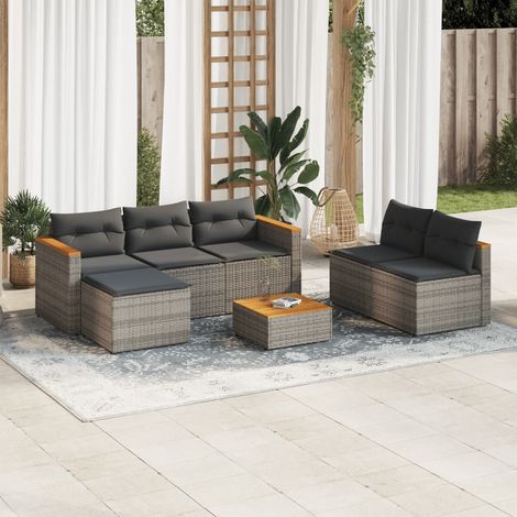 vidaXL Set Divano Giardino 5 pz con Cuscini Grigio Polyrattan Acacia (1/5)