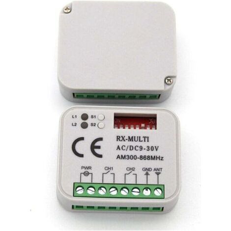 Universal 433.92 MHz multi-code receiver with 3 remote controls, 150 m range, 9–30 V AC/DC power supply, compatible with garage doors (1/4)