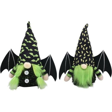 Gnome Halloween - Lot de 2 Figurines Sans Visage avec Ailes de Chauve-Souris - Décoration de Table Intérieure - 28 x 21 cm (1/3)