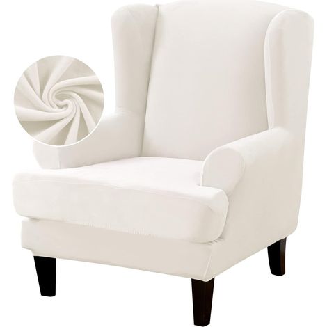 Set of 2 stretch velvet wingback chair covers with elastic base for wingback chairs (1/5)