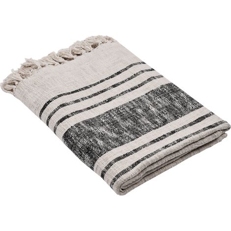 EGLO LIVING Decke Longlac, Kuscheldecke gestreift im Industrial Design, Wolldecke für Couch, Sofadecke aus Baumwolle in Weiß und Schwarz, 130x160 cm (1/5)