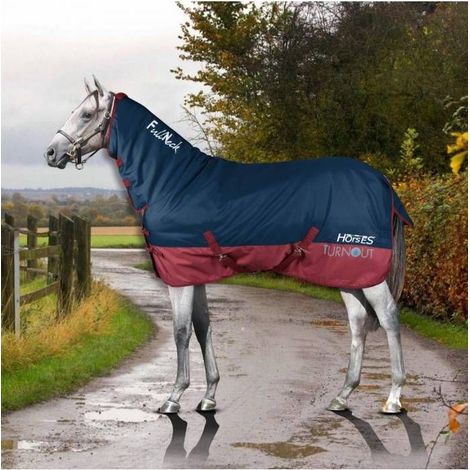 S/128 cm, Bleu marine: Couverture pour paddock avec capuchon rembourré de 400 g et tissu extérieur de 600 deniers Modèle de cou complet de Turnout (1/5)