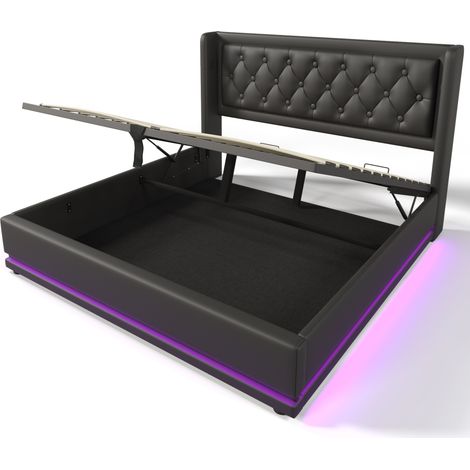 Letto matrimoniale 160 x 200 cm in PU nero con contenitore idraulico, LED 3 lati, USB-C (1/5)