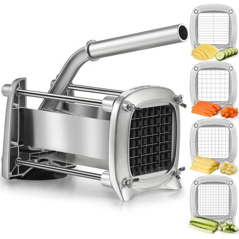 Coupe Frite Coupe Frites Manuel 4 Lames Inox Lames Interchangeables Poignée Ergonomique Base Ventouse Compatible Lave-Vaisselle Rangement Compact (1/5)