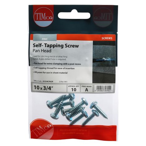 TIMCO Self-Tapping Pan Head Silver Screws - 10 x 3/4