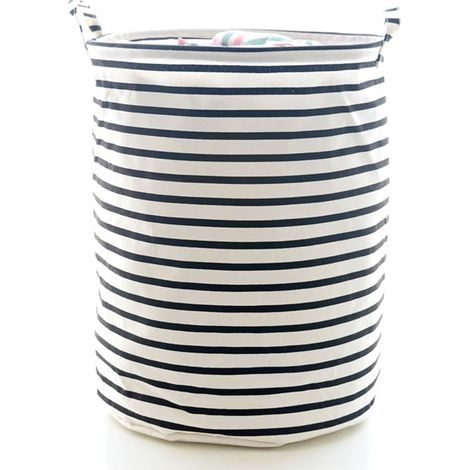 Panier à linge sale en coton et lin, seau à linge imperméable multifonction, rayures noires (1/5)
