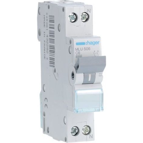 HAGER MLU506  Leistungsschalter ML-Kurve-C 1P+N 6A