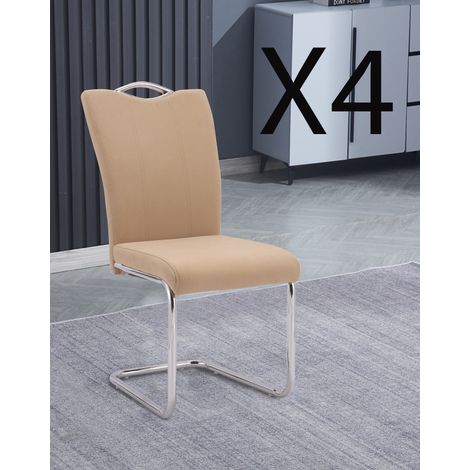 Lot de 4 chaises de salle à manger en tissu jarama coloris beige avec pieds coloris chromé - Longueur 44 x profondeur 61 x hauteur 98 cm -PEGANE-