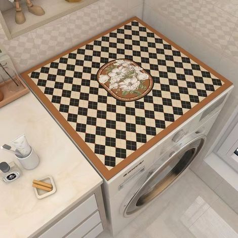 Housse Anti-Poussière pour Lave-Linge Hublot Style Nordique - Tapis de Protection Antidérapant et Isolant pour Réfrigérateur, Micro-ondes et Table de Chevet - Motif Losange 60x60 cm-lsw
