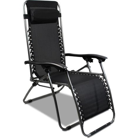Todeco – Transat inclinable en textilène noir – Dimensions 165 x 112 x 65 cm – Avec coussin – Charge maximale 100 kg – Résistant aux UV et à la corrosion (1/7)