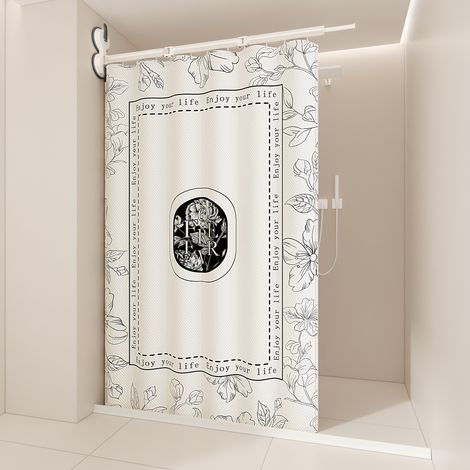 Rideau de douche pliant, étendoir à linge, tringle à rideau pliable, imperméable, lavable à l'eau, (2 plis/tringle + rideau de 180 cm) Modèle G (1/5)