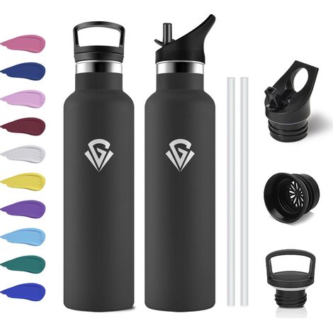 Gourde Inox 750ml, Gourde Acier Inoxydable, Bouteille Isotherme Double Paroi, Bouteille d'eau avec Paille, Étanche et Réutilisable, sans BPA, pour Adulte, Alpinisme, Voyage, Randonnée, Jogging (1/5)