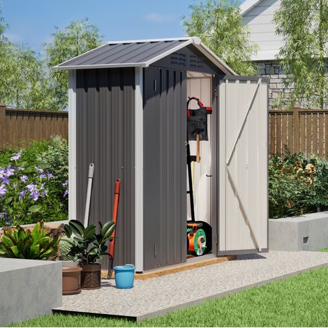 MODFU – Abri jardin métal 154x83x180 cm – Porte verrouillable – Ventilation – Acier galvanisé – Gris (1/5)