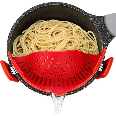 Passoire à pâtes (rouge), passoire à pince en silicone - pince réglable