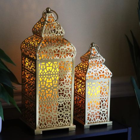 Lot de 2 Lanternes Marocaines Dorées, Design Temple, Intérieur Extérieur (1/5)