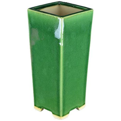 Vaso per bonsai quadrato (stile a cascata) in gres smaltato verde 7,5x7,5x20,5 cm - YM12 (1/3)
