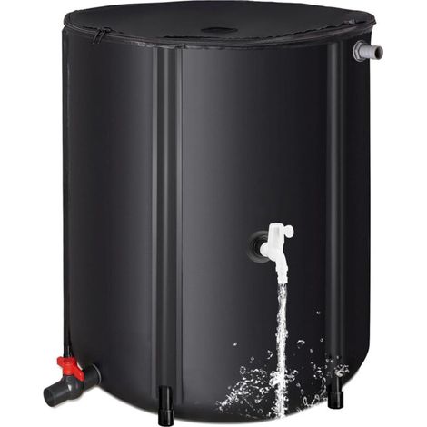 Cuve de stockage d’eau de pluie 200 L, PVC durable, pliable et peu encombrante, avec robinet, soupape et filtre intégré, système portable et réservoir résistant aux intempéries, parfait pour jardin, n (1/5)