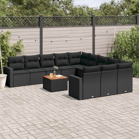 Salon de jardin 12 pièces noir en résine tressée avec rangement et coussins - PANGIVO (1/5)