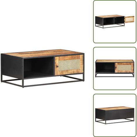 Tavolino in canna - vidaXL Tavolino da Salotto 90x50x35 cm Legno di Mango Grezzo e Canna -