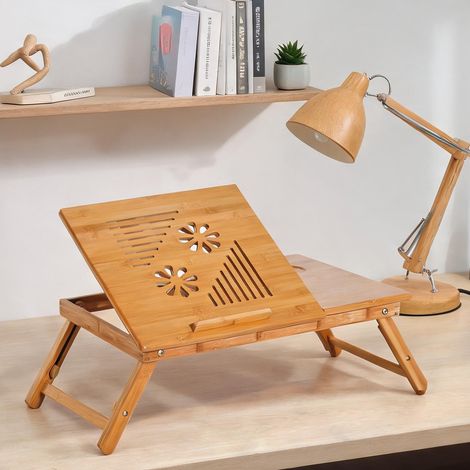Lit de repos en bambou naturel plateau repas et support PC (1/5)