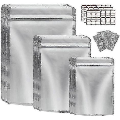 Sacs Mylar refermables pour le stockage des aliments - Paquet de 50 avec absorbeur d’oxygène - Idéal pour les céréales et les noix 2025 (1/5)