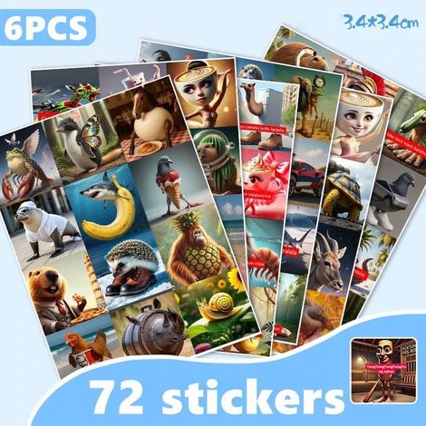 Sticker - Papier - Décoration Bureau - Autocollants Fun pour Objets Lisses - 6 Feuilles - 72 Pièces (1/5)