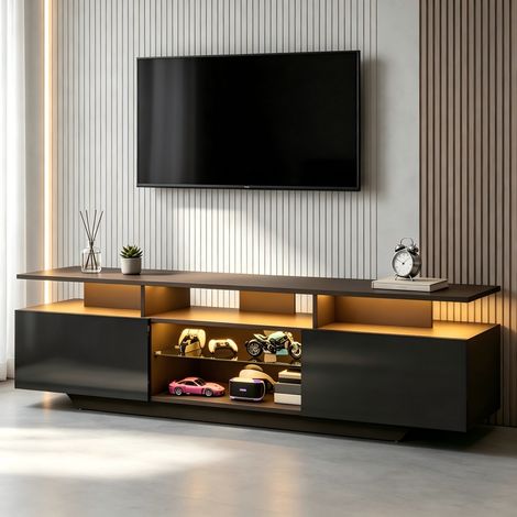 Mobile TV 160 x 40 x 45 cm con LED, 2 armadi, MDF nero, per TV fino a 70 pollici (1/5)