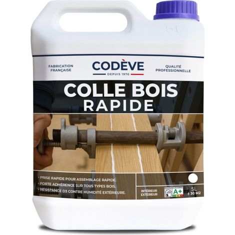Codève Bois – Colle à bois D3 5 L – Séchage rapide 30 mn – Pour bois soumis à l'humidité – Rendement jusqu'à 9 m2/l