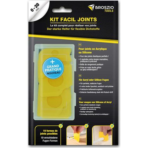 Kit de 5 lisseurs pour joints – 19 formes – Pour joints acrylique ou silicone – Largeur de 0 à 20 mm – Boîte de rangement incluse – Broszio Tools