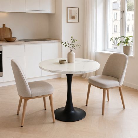 Bureau, blanc, 80 cm, pour salon et salle à manger, structure métallique noire. Idéale pour salle à manger, surface de travail pratique