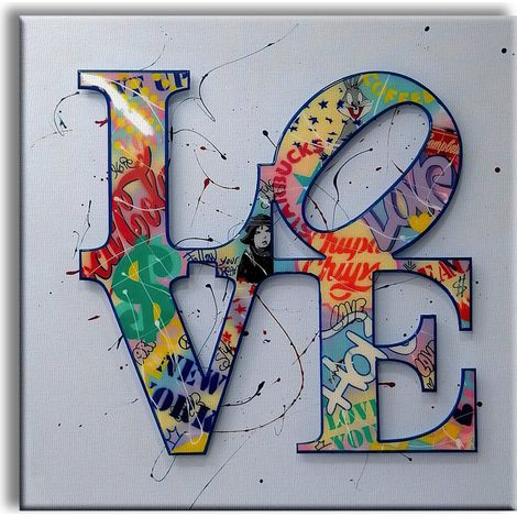 Love - Tableau Canvas contemporain sur châssis en bois - Dimension : 100x100 cm (1/3)