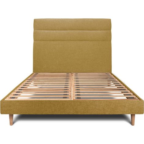 Lit 180x200cm avec tête de lit lignes tissu et sommier kit jaune - Hauteur totale : 29cm (1/5)