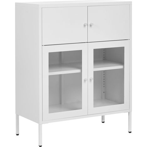 Vetrinetta in metallo con 2 ante e 2 sportelli in vetro Scandinavian Bianco Esholt