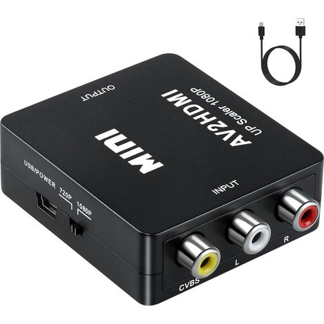 Adaptateur RCA vers HDMI, convertisseur audio et vidéo AV vers HDMI prenant en charge 1080P avec cordon d'alimentation USB pour PS2 Gamecube VHS caméra ordinateur portable DVD STB (1/5)