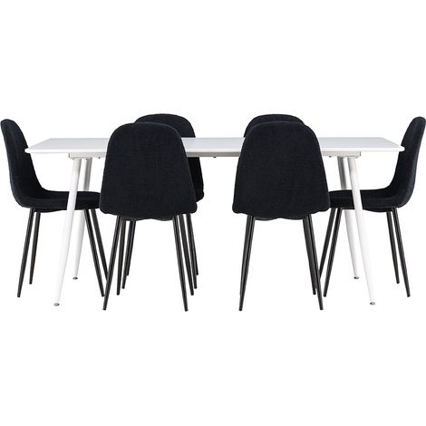 Silar Essgruppe Tisch 90x180cm und 6 Teddy Stühle weiß.
