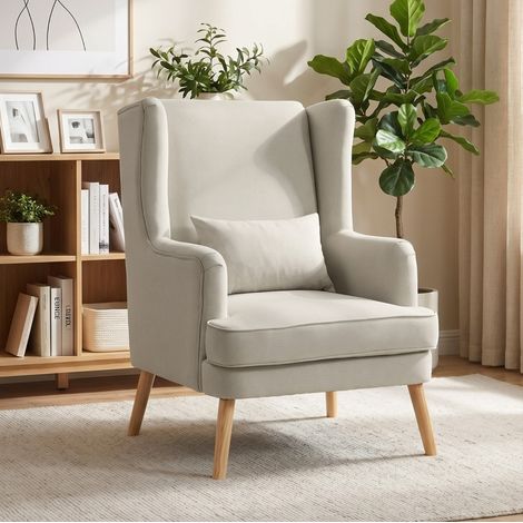 Fauteuil 77x77x110 cm en tissu beige, confortable pour salon moderne FloraGrace (1/5)