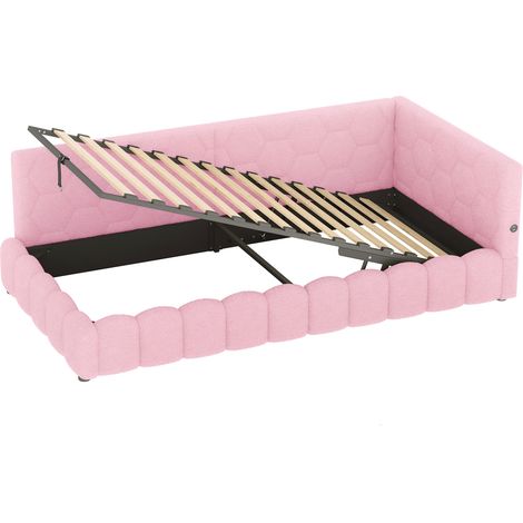 Tagesbett 90 x 200 cm mit Lattenrost, hydraulischem Bettkasten, LED, USB und USB-C, Rosa (1/5)