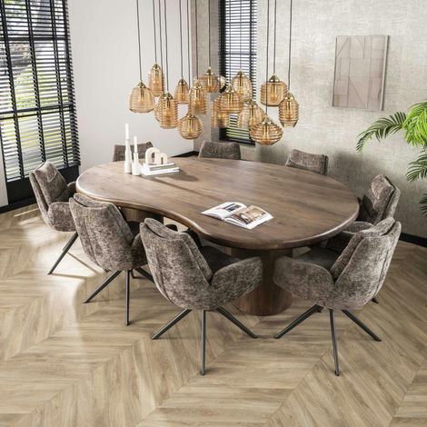 Table à manger design en bois d'acacia massif forme haricot 244 cm MYSORE (1/5)