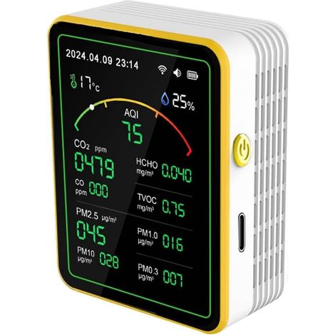 Tuya WiFi 15 en 1 Détecteur de Qualité de L'Air Écran TFT Multifonctionnel Testeur de Température et D'Humidité Blanc (1/5)