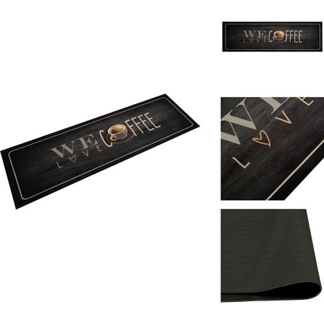 Tapis de cuisine lavable texte Coffee 45x150 cm velours - Tapis De Cuisine - Tapis Absorbant - Tapis Décoratif - Tapis Noir - Tapis Salle De Bain (1/5)