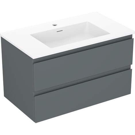 Mexen Orio Badezimmer-Unterschrank 80 cm mit Waschbecken Otis, 2 Schubladen, Grafit matt/weiß matt - 91A10-08047-2-BFF66-W18M01 (1/5)