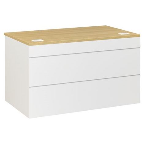 Banc d'entrée chêne clair L 120 x H 74 cm – Structure mélaminée 25mm – Passe-câble intégré – Pieds renforcés en option – Gautier