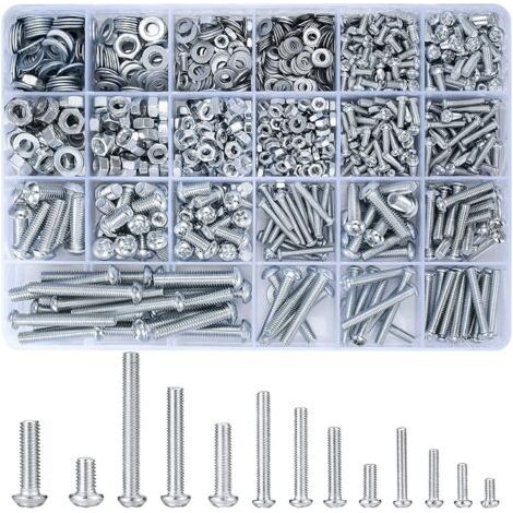 Kit de classification de vis, boulons et écrous, argent, 1080 pièces, ensemble de vis à tête ronde fendue Phillips M3/M4/M5/M6 (1/5)