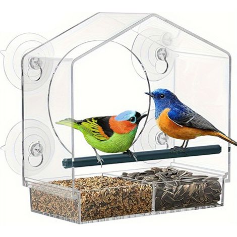 Comedero para pájaros de ventana con potentes ventosas, bandeja extraíble y fácil de limpiar (transparente).