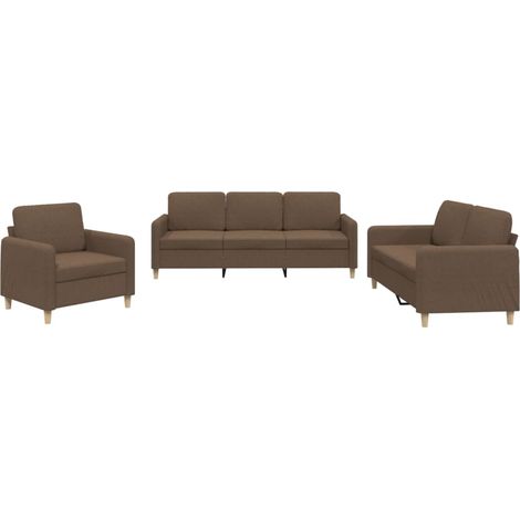 vidaXL Set di Divani 3 pz con Cuscini Marrone in Tessuto (1/5)
