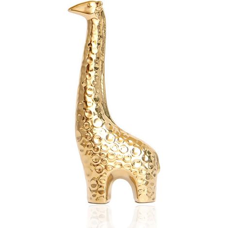 Statue Animal - Céramique Dorée - Décoration Intérieure Salon Chambre Bureau Étagère - 3 Pièces (Taureau 7,6 cm Girafe 19 cm Chameau 11,2 cm) (1/5)