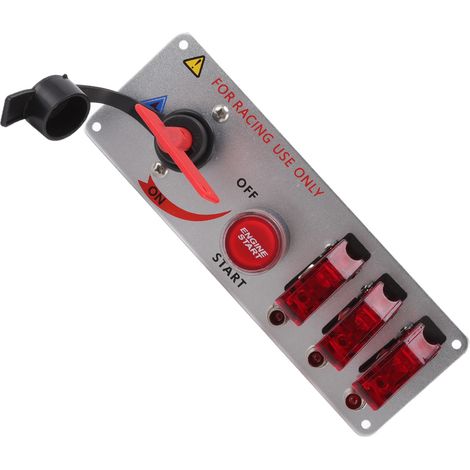 Interrupteur à clé 12V LED 5-en-1 avec bouton poussoir démarrage moteur pour voiture de course, camping-car, camion - Panneau rouge (1/5)