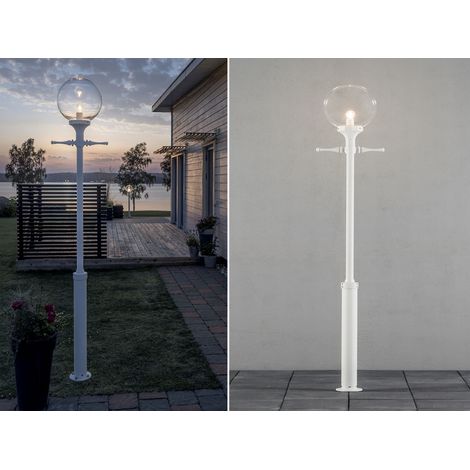 Große LED Mastleuchte Aluminium Weiß mit Glaskugel, Höhe 240cm (1/5)
