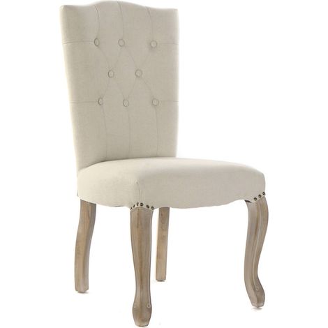 Chaise de cuisine élégance en lin beige et bois naturel - Beige naturel (1/5)