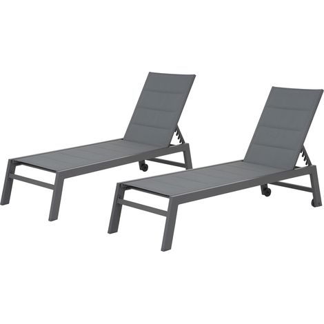 Set di 2 lettini BARBADOS in textilene grigio - alluminio grigio antracite (1/5)